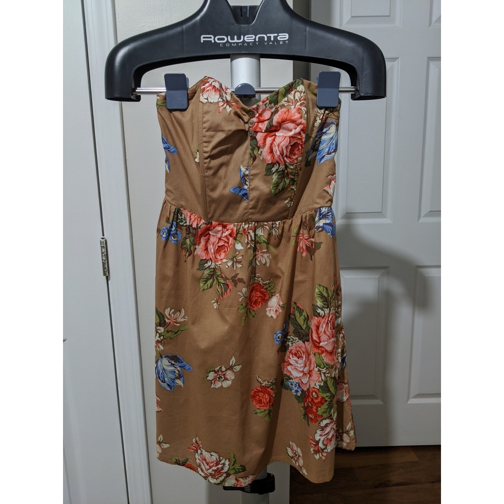 Strapless tan floral dress